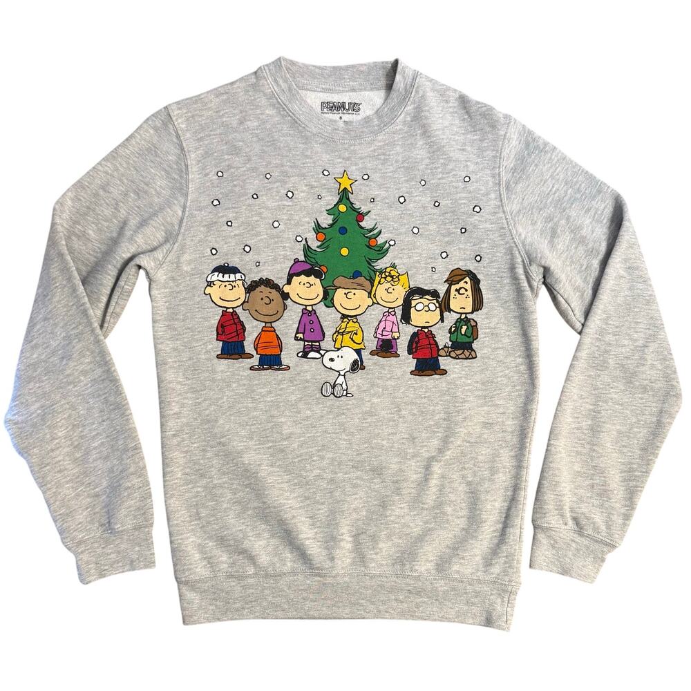 Peanuts Christmas Sweatshirt Snoopy Charlie Brown Sally Lucy Gray Unisex Small